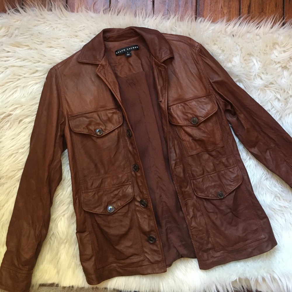 Ralph Lauren Brown Leather Button-Front Jacket